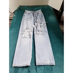 Aeropostale Jeans Size 000 Womens Blue Pants Stretch Mid Rise 90s Baggy Straight